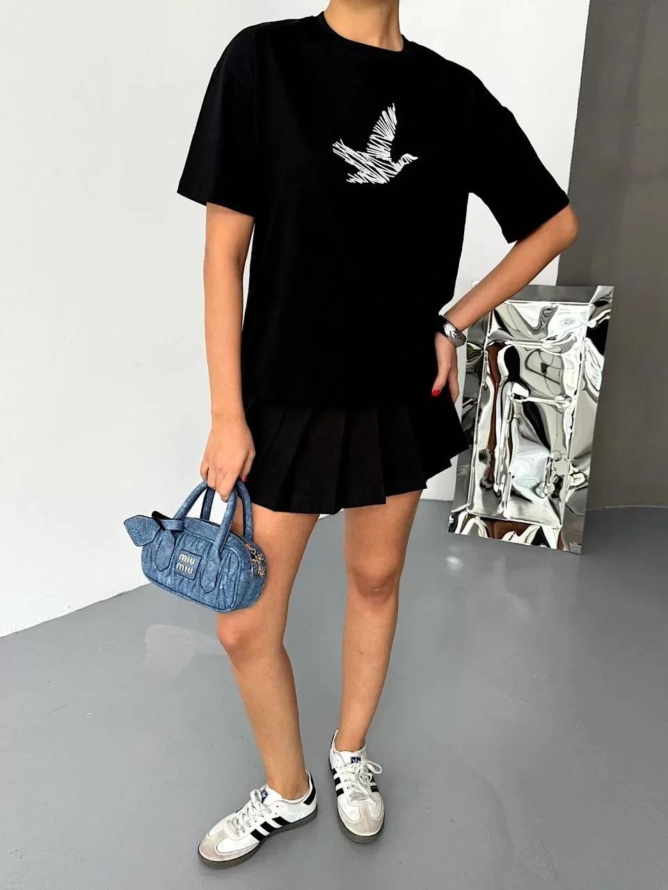 Kısa Kol Baskılı T-shirt - Siyah