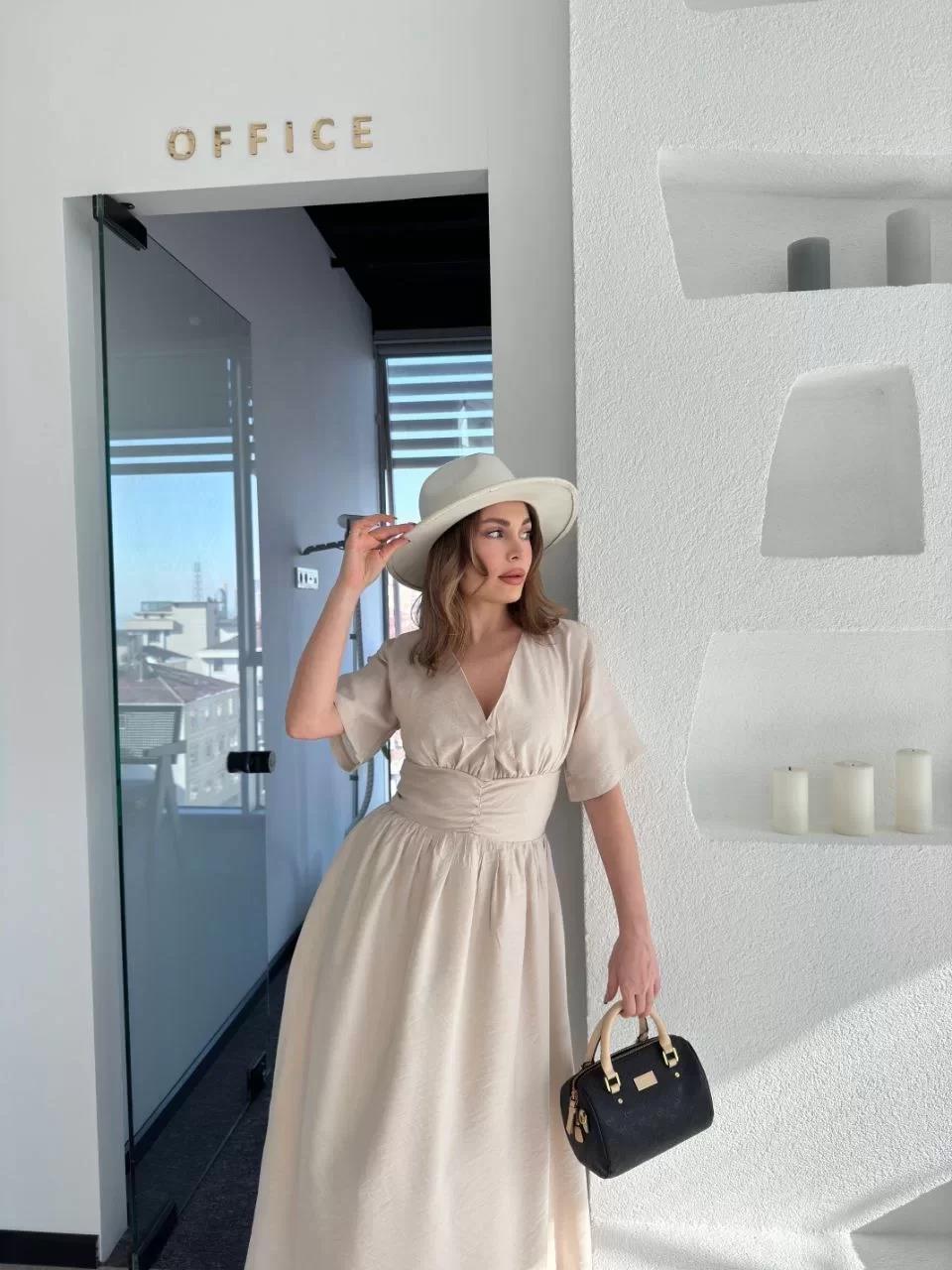 Kısa Kollu Uzun Elbise - Kırık Beyaz