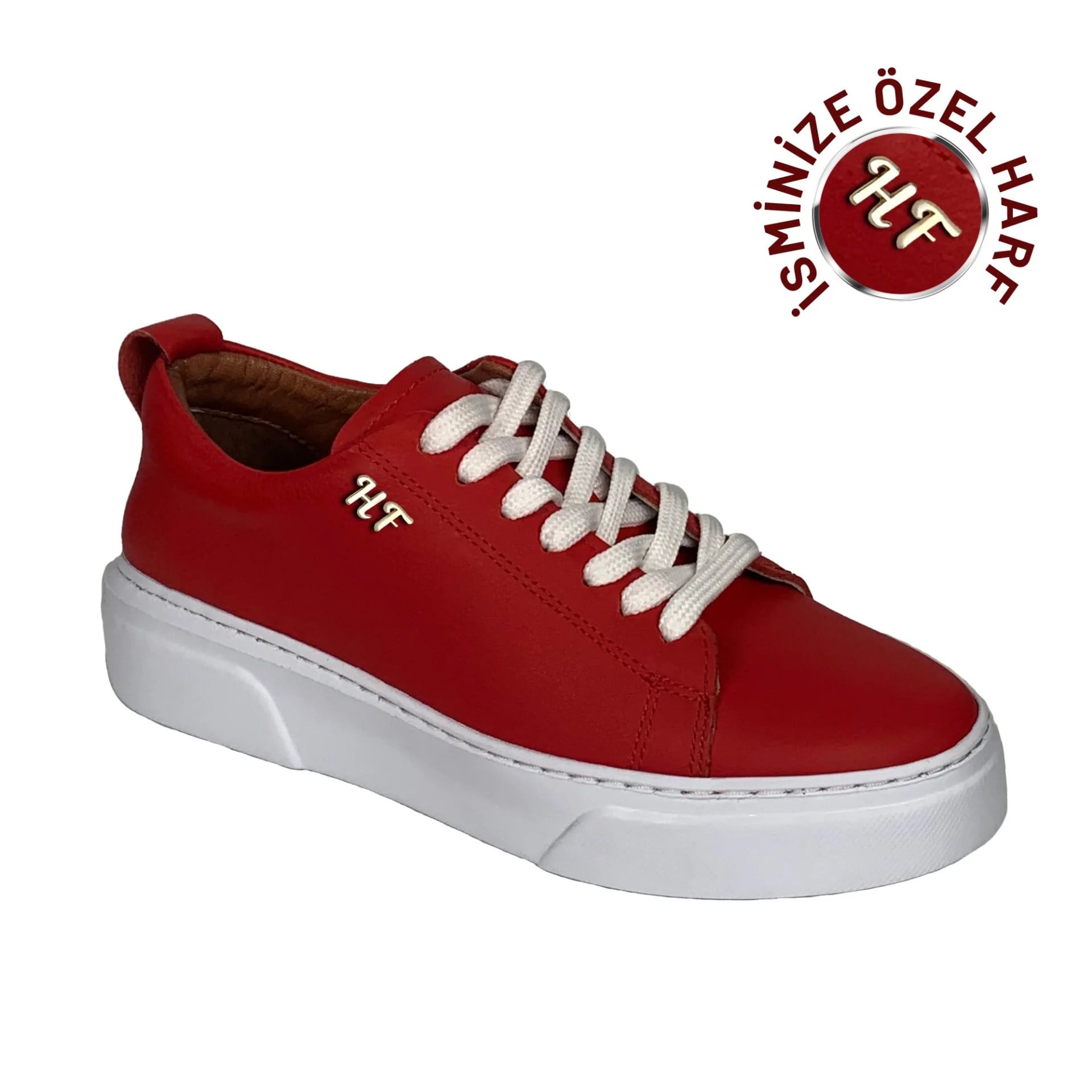 Kişiselleştirilebilir Kalın Ortopedik Tabanlı %100 Deri Sneaker Spor Ayakkabı - Kırmızı