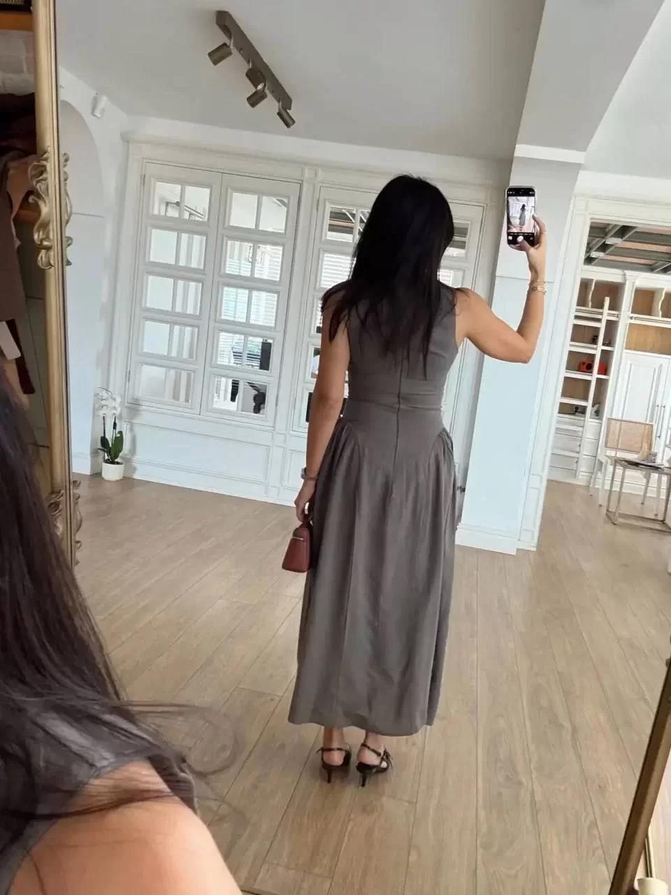Kolsuz Uzun Kabardin Elbise - Gri