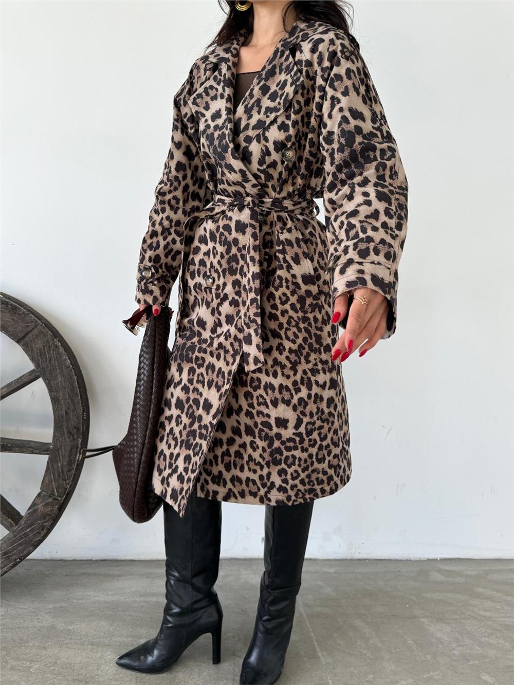 Leopar Astarlı Trençkot - (S-L) - P110001 - Leopar
