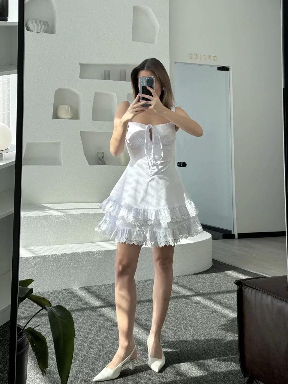 Mini Askılı Elbise - Beyaz