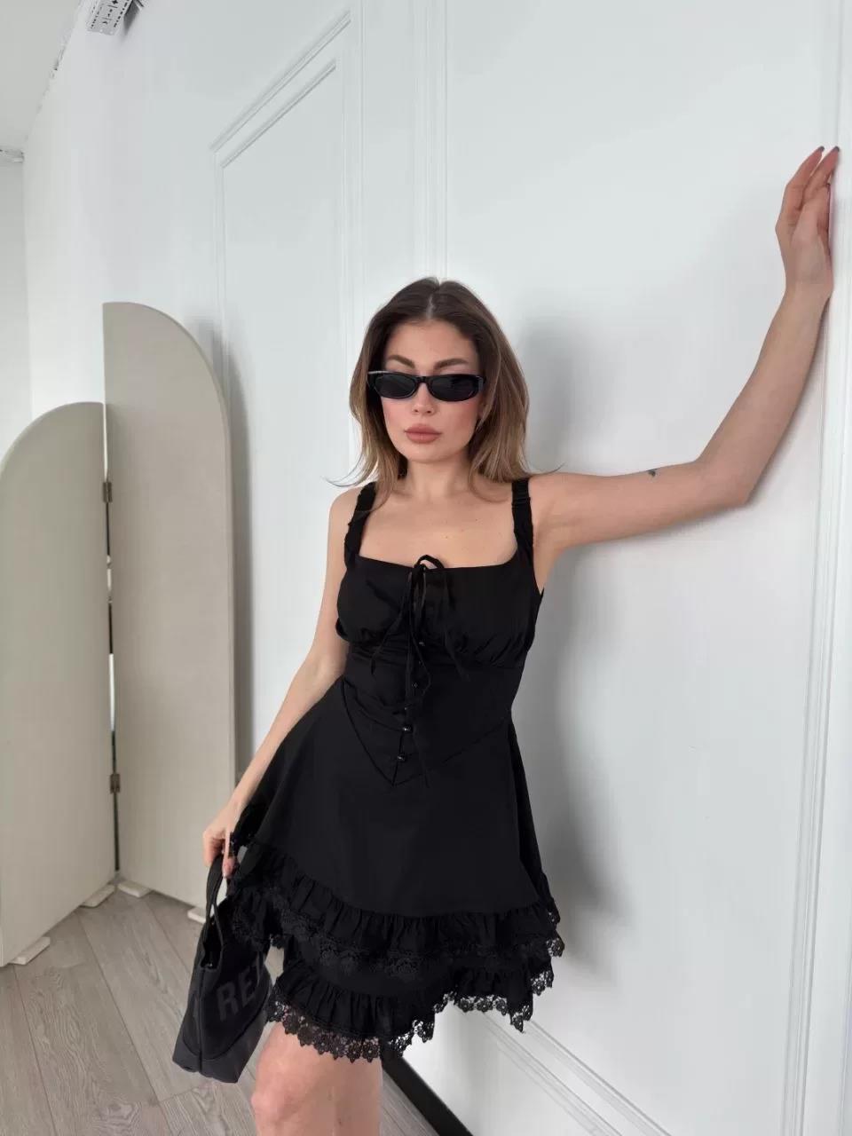 Mini Askılı Elbise - Siyah