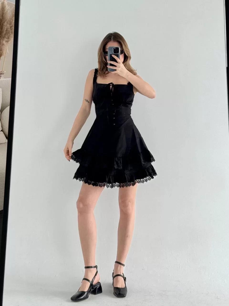 Mini Askılı Elbise - Siyah
