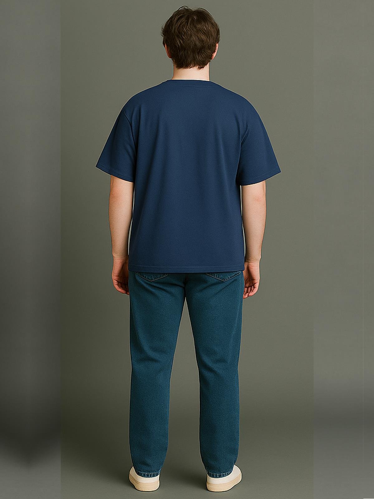 O Yaka Kısa Kollu % 100 Pamuk Oversize Tişört - (S-XL) - UT01001 - İndigo