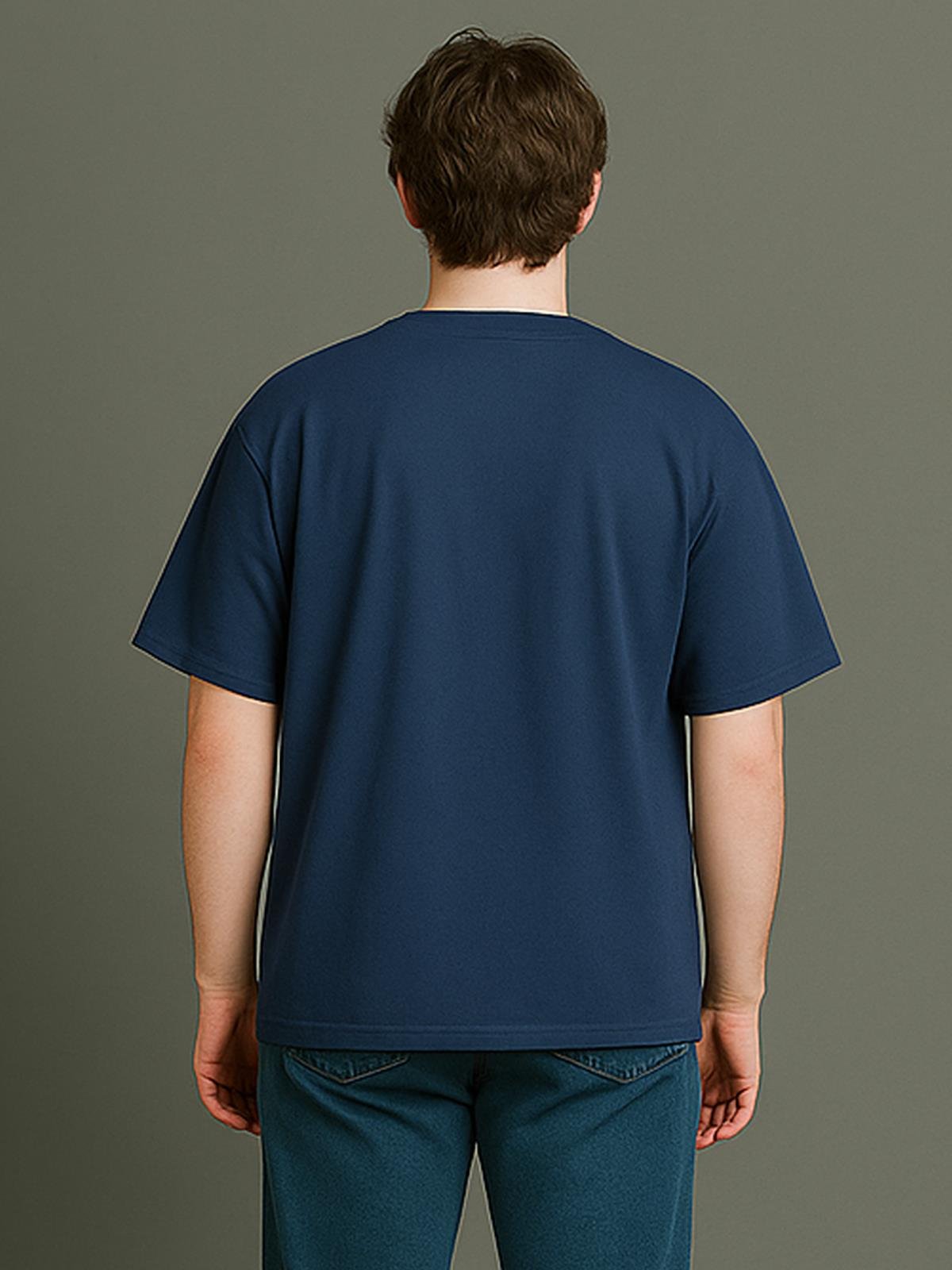 O Yaka Kısa Kollu % 100 Pamuk Oversize Tişört - (S-XL) - UT01001 - İndigo