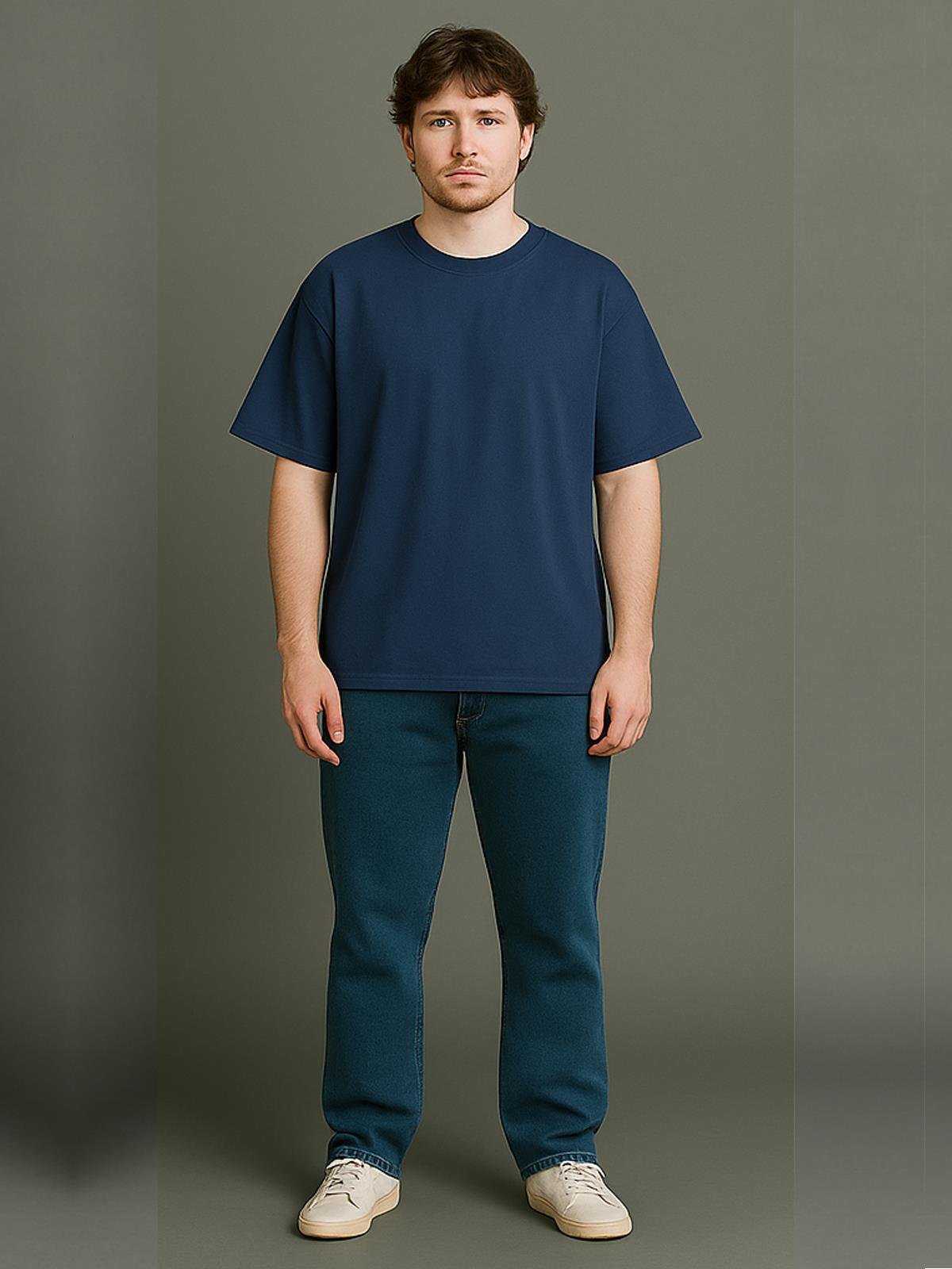 O Yaka Kısa Kollu % 100 Pamuk Oversize Tişört - (S-XL) - UT01001 - İndigo