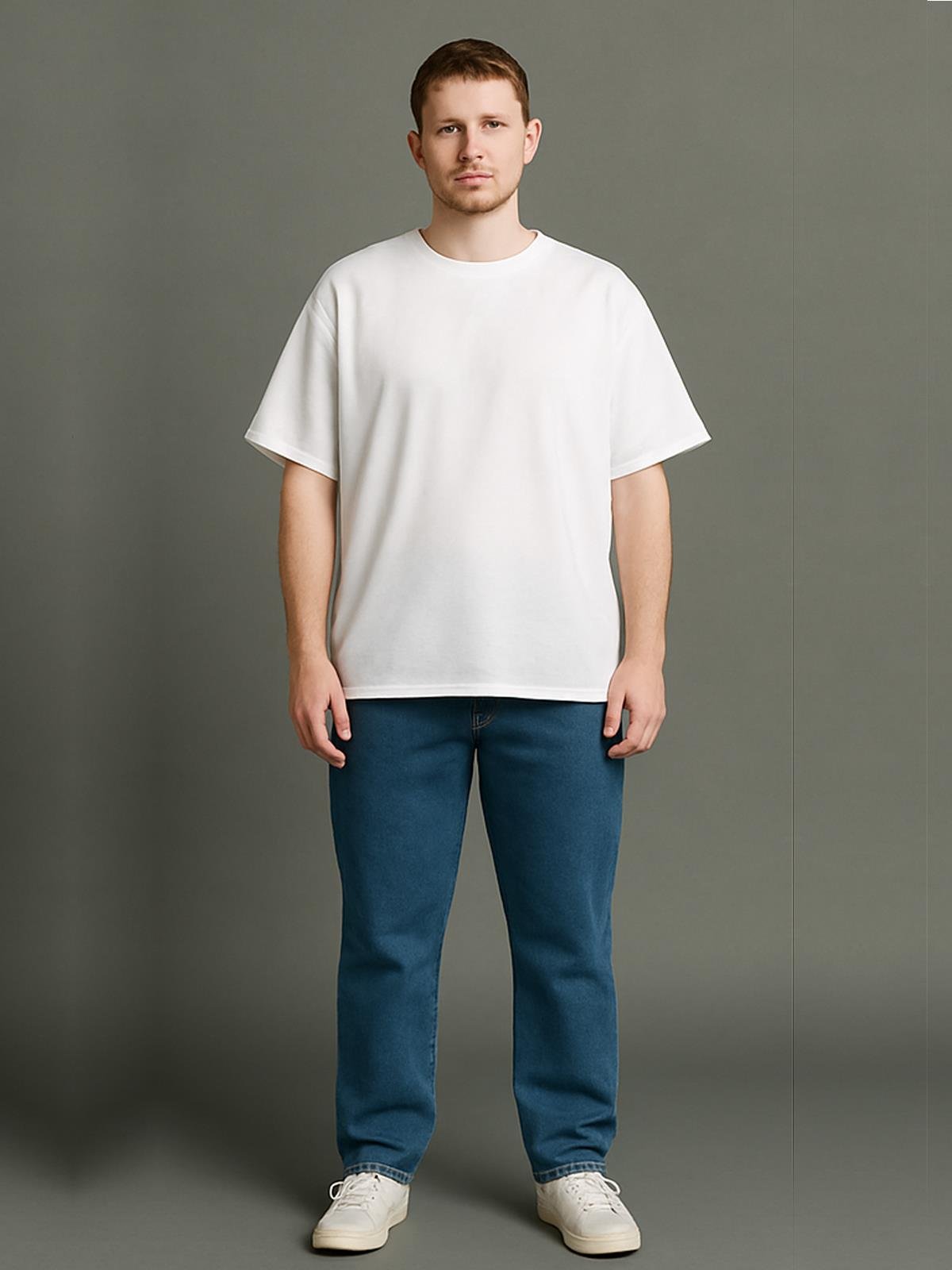 O Yaka Kısa Kollu % 100 Pamuk Oversize Tişört - (S-XL) - UT01001 - Beyaz