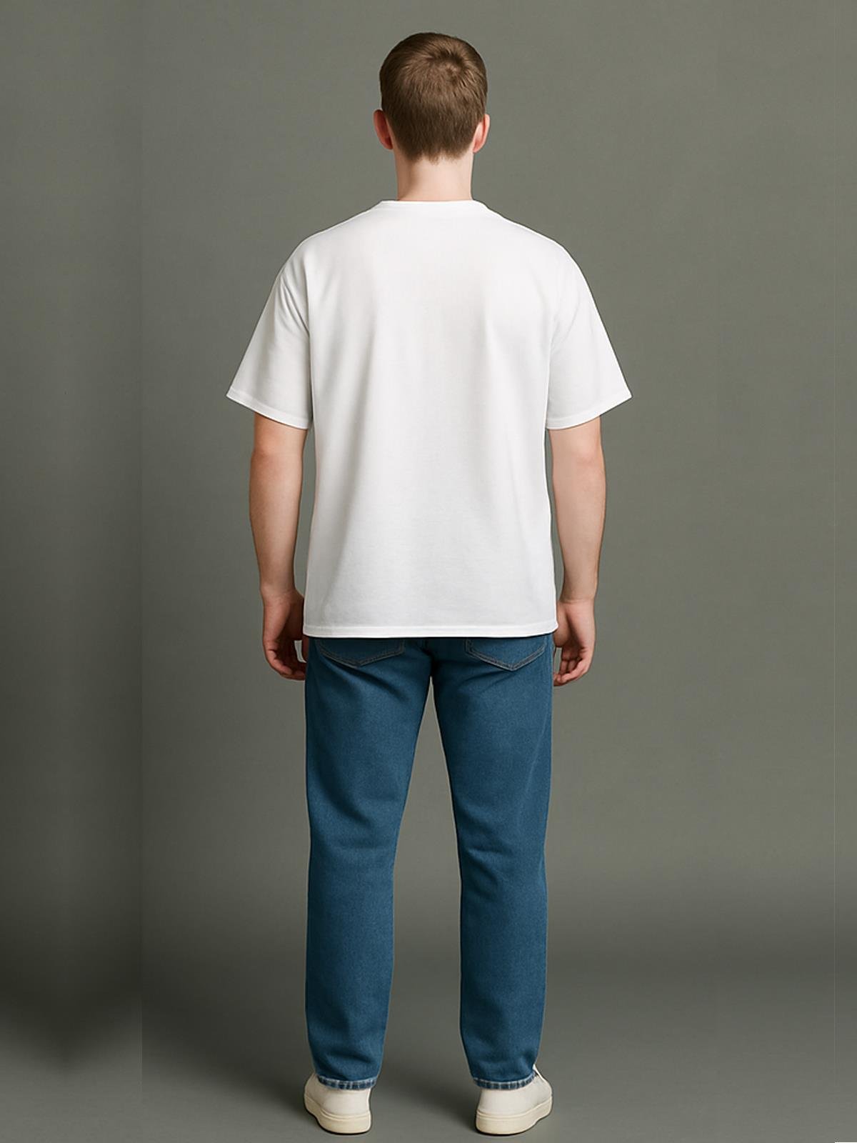O Yaka Kısa Kollu % 100 Pamuk Oversize Tişört - (S-XL) - UT01001 - Beyaz