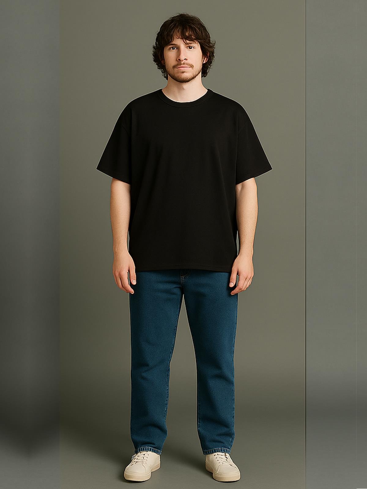 O Yaka Kısa Kollu % 100 Pamuk Oversize Tişört - (S-XL) - UT01001 - Siyah