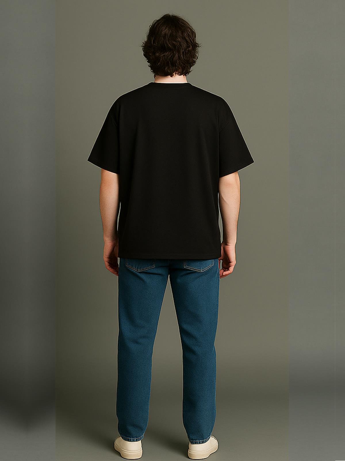 O Yaka Kısa Kollu % 100 Pamuk Oversize Tişört - (S-XL) - UT01001 - Siyah