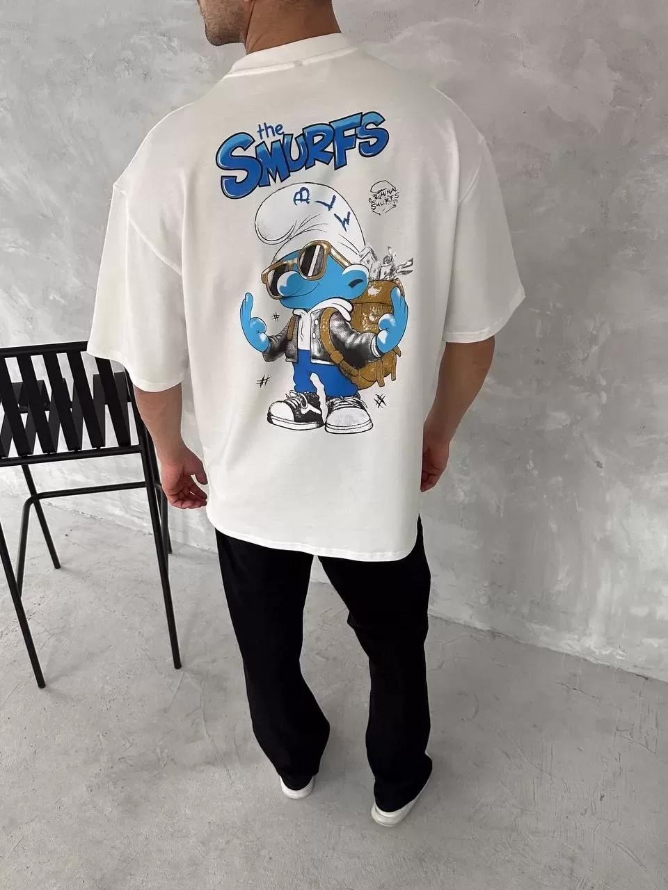 Ön ve Arka Baskılı Oversize Bisiklet Yaka T-shirt- Beyaz