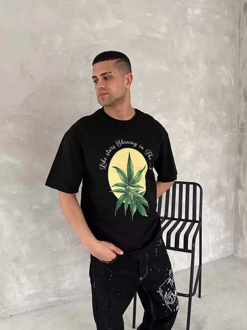 Ön ve Arka Baskılı Oversize Bisiklet Yaka T-shirt- Siyah