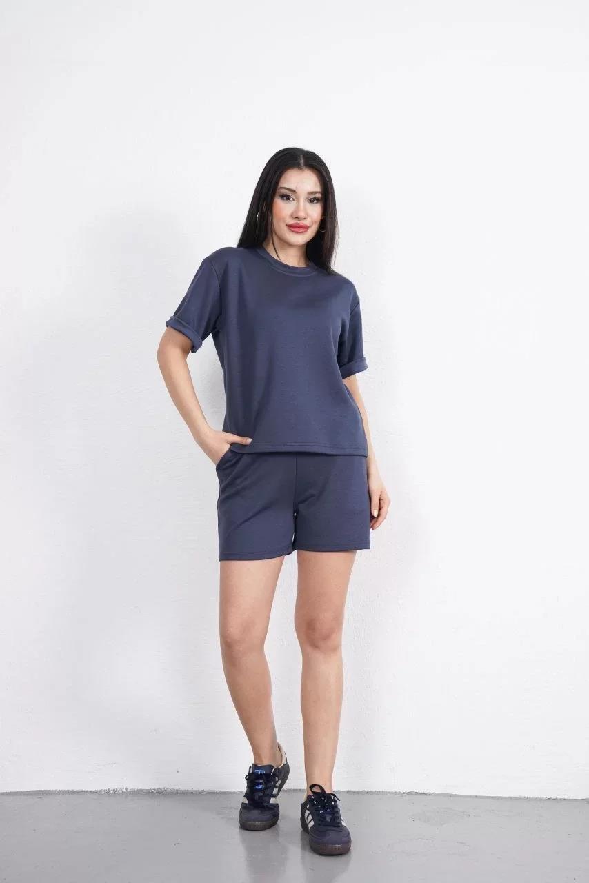 Osy Modal yumuşak dokulu Kumaş Kadın Bisiklet Yaka T-shirt Kısa Şort İkili Takım - Antrasit