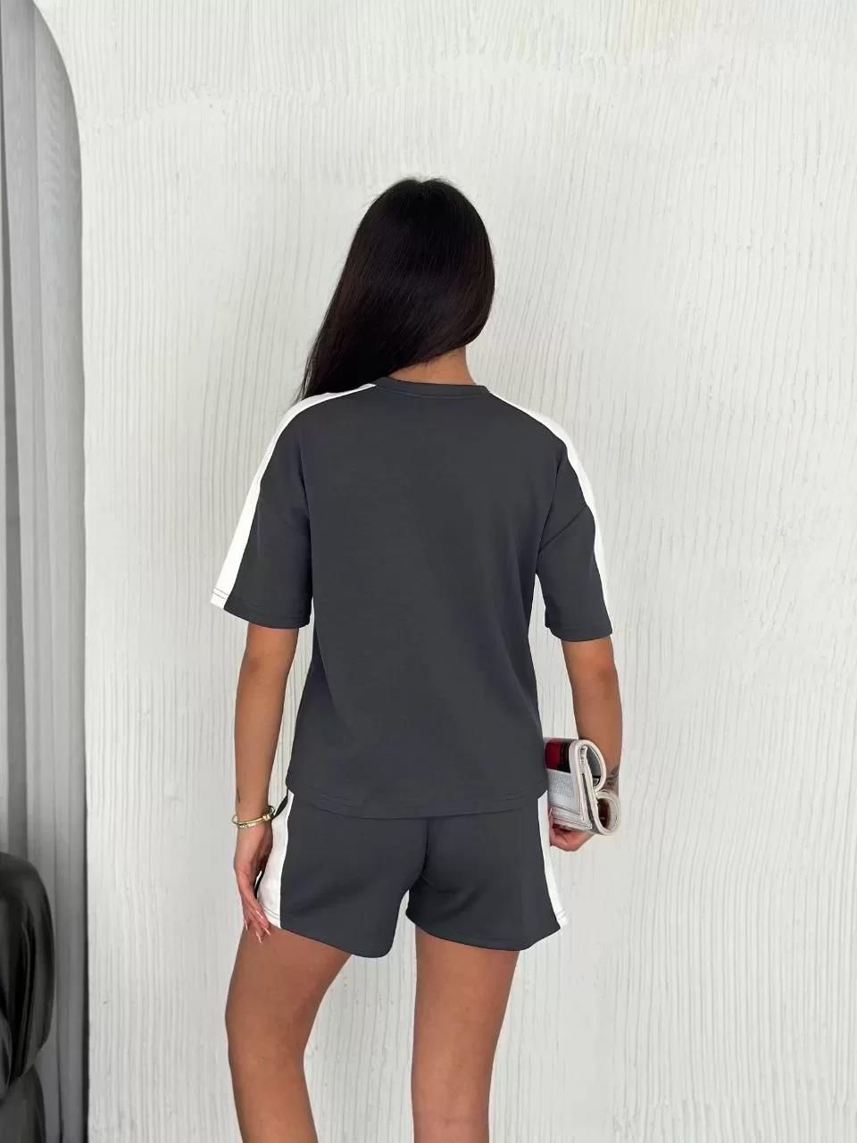 Osy Modal yumuşak dokulu Kumaş Kadın Parçalı Bisiklet Yaka T-shirt Kısa Şort İkili Takım - Antrasit