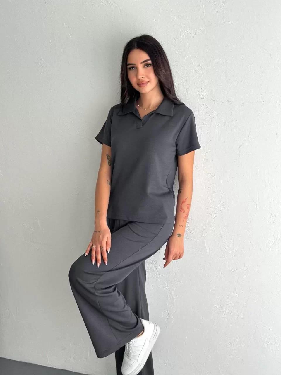 Osy Modal Yumuşak Dokulu Kumaş Kısa Kollu Yakalı T-shirt Pantalon ikili Takım- Antrasit