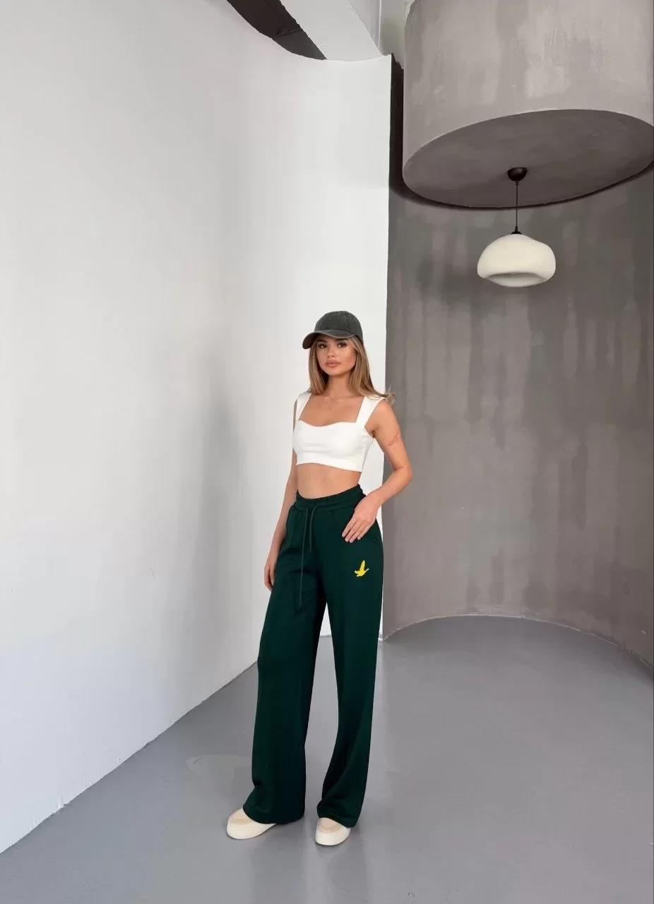 Osy Modal Yumuşak Dokulu Kumaş Nakış işlemeli Rahat Bol Paça Eşofman Pantalon - Yeşil