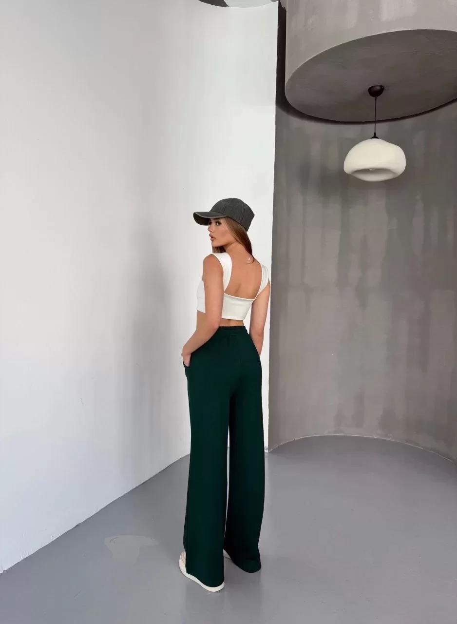 Osy Modal Yumuşak Dokulu Kumaş Nakış işlemeli Rahat Bol Paça Eşofman Pantalon - Yeşil
