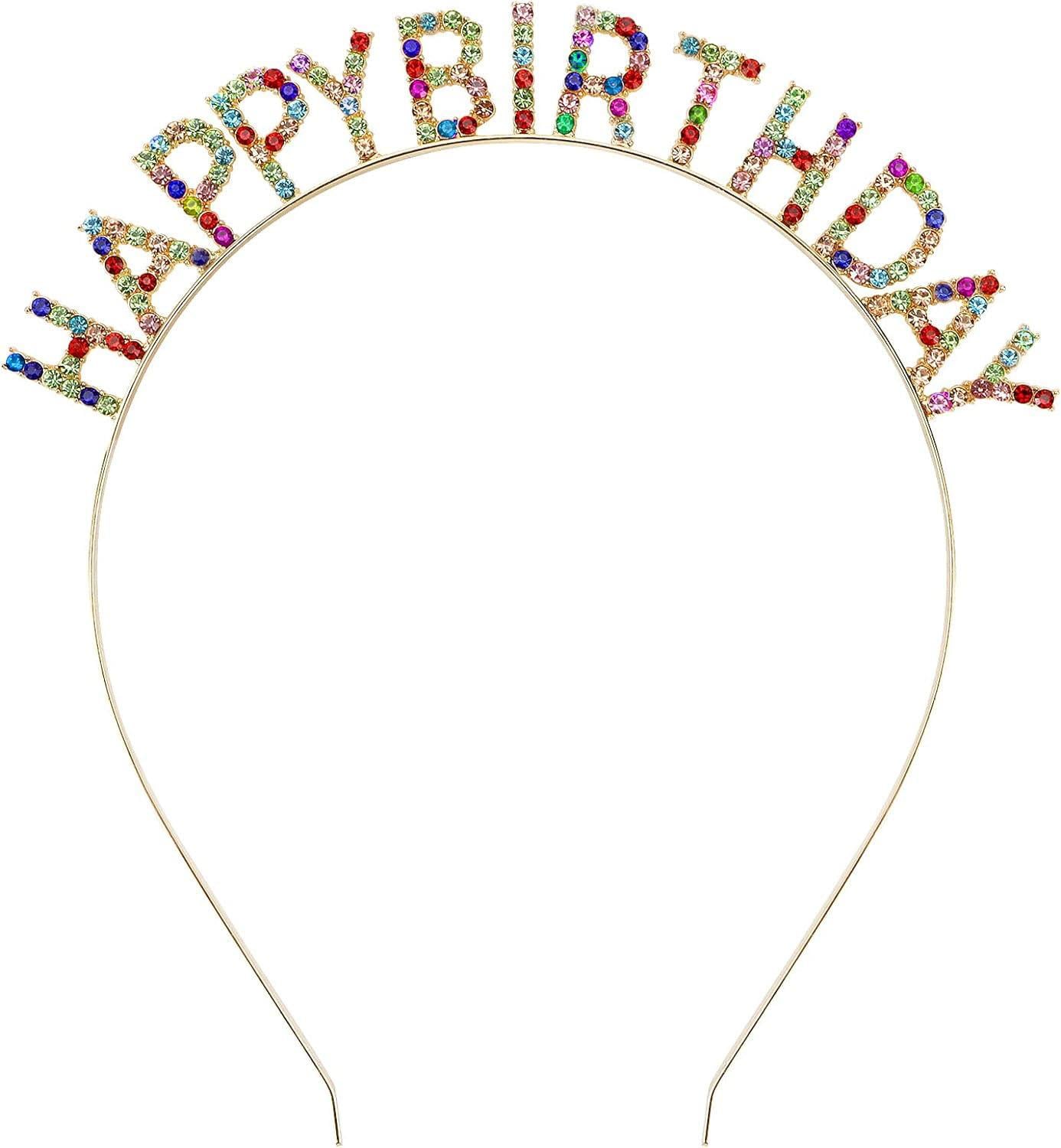 Renkli Kristal Taşlı Lüks Happy Birthday Taçı