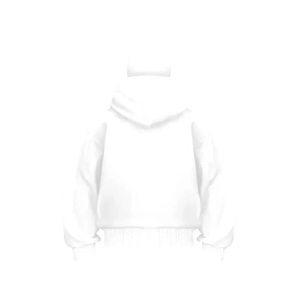 Samuray Ninja Çift Kapşonlu ZIP Fermuarlı Kanguru Çepli Tam Fermuarlı Hoodie Swetshirt - Beyaz