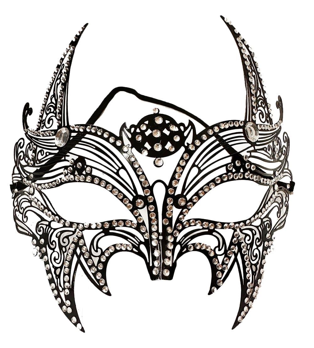 Siyah Lazer Kesim Kristal Taşlı Metal Lüks Maske
