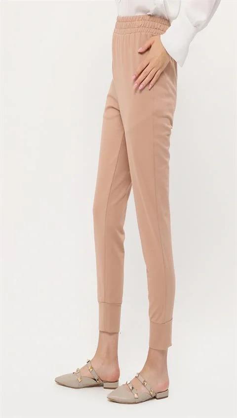 Step Paçası Manşetli Beli Lastikli Pantolon - (38-46) - 71125 - Bej