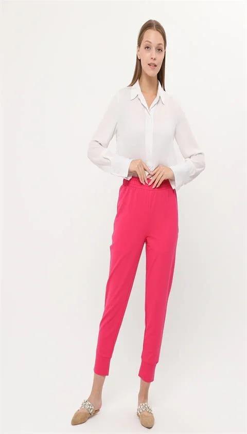 Step Paçası Manşetli Beli Lastikli Pantolon - (38-46) - 71125 - Fuşya