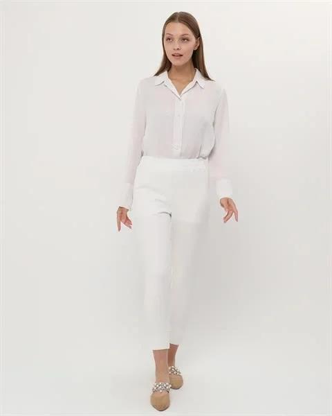 Step Paçası Manşetli Beli Lastikli Pantolon - (38-46) - 71125 - Krem