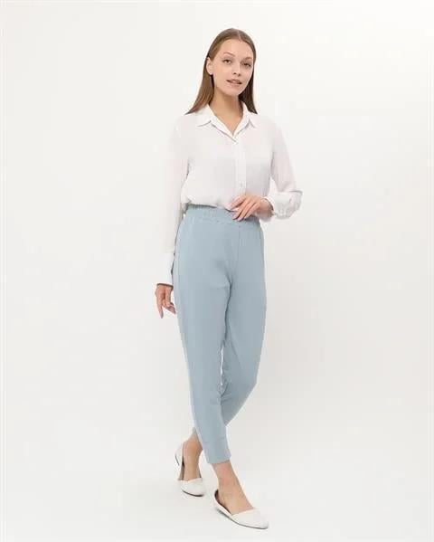 Step Paçası Manşetli Beli Lastikli Pantolon - (38-46) - 71125 - Buz Mavisi