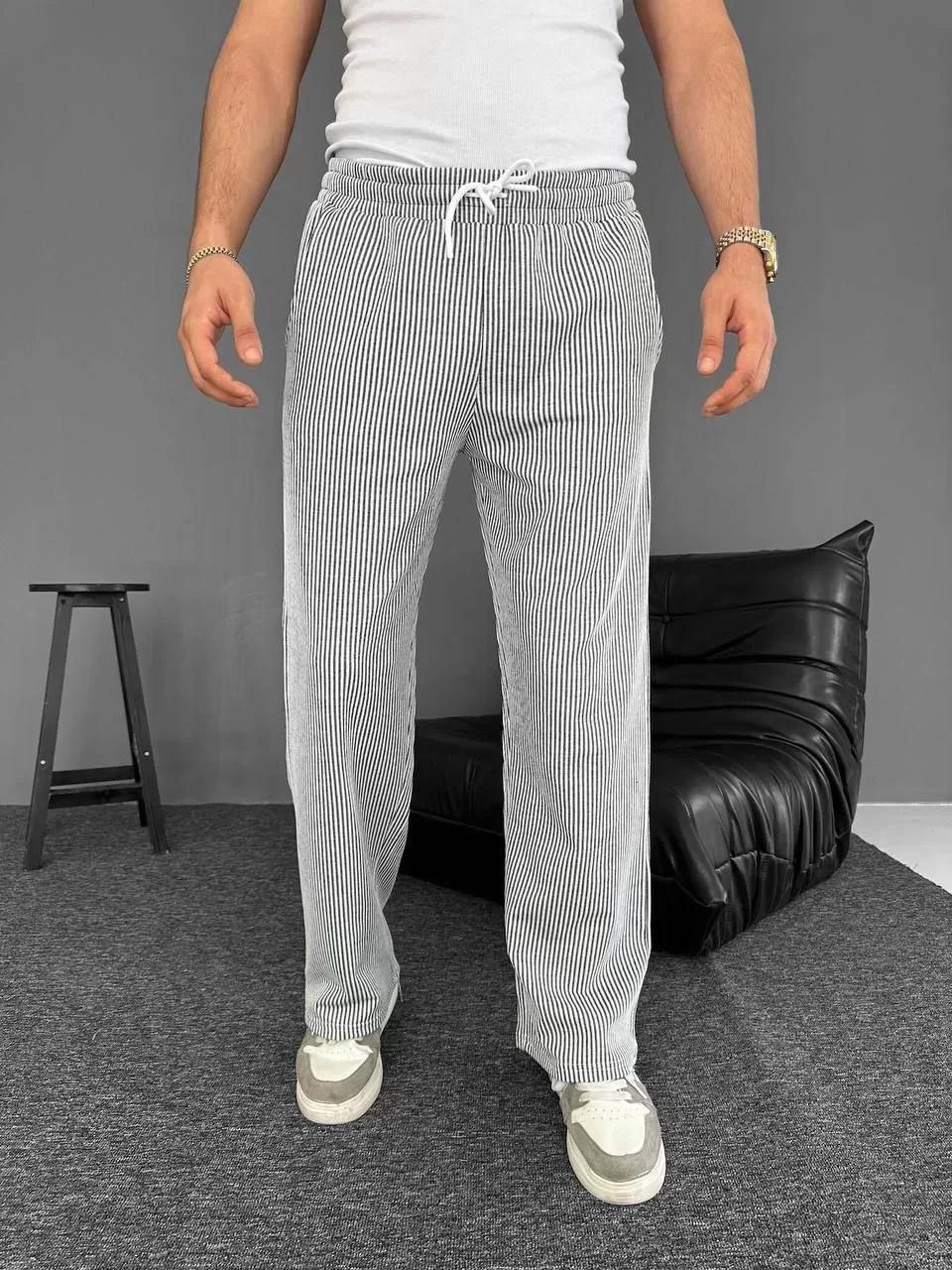 Su Yolu Çizgili Cepli Pantalon Yazlık - Gri
