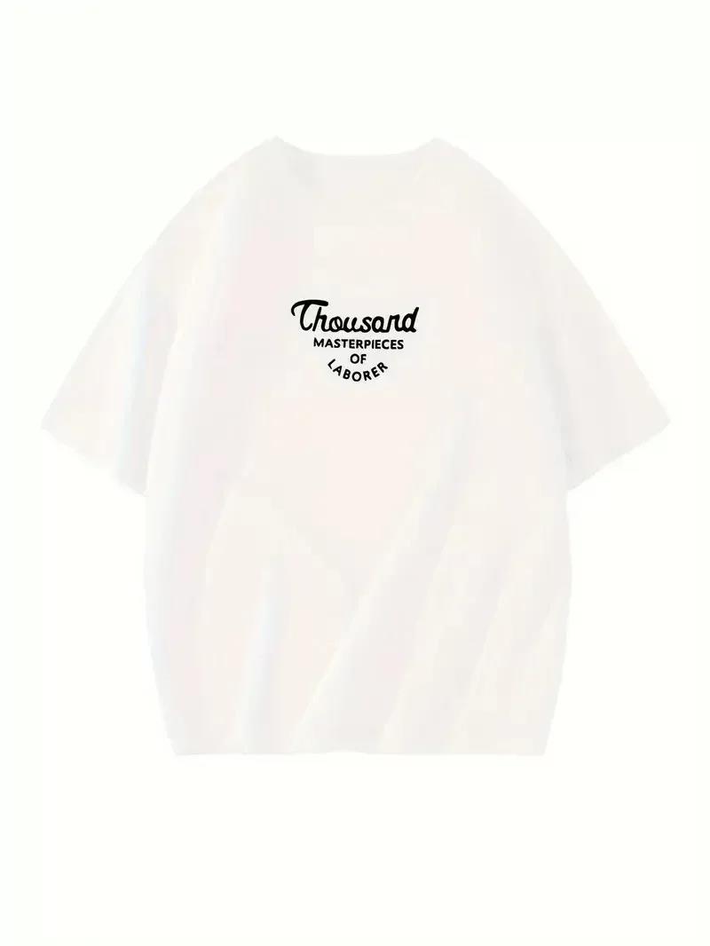 Thousand Ön Arka Baskılı Oversize Bisiklet Yaka T-shirt - Beyaz