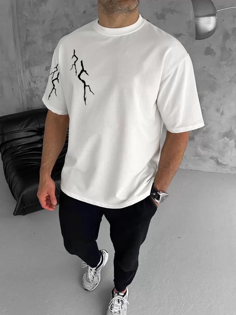 Unisex Bisiklet Yaka Baskılı Oversize T-Shirt - Siyah