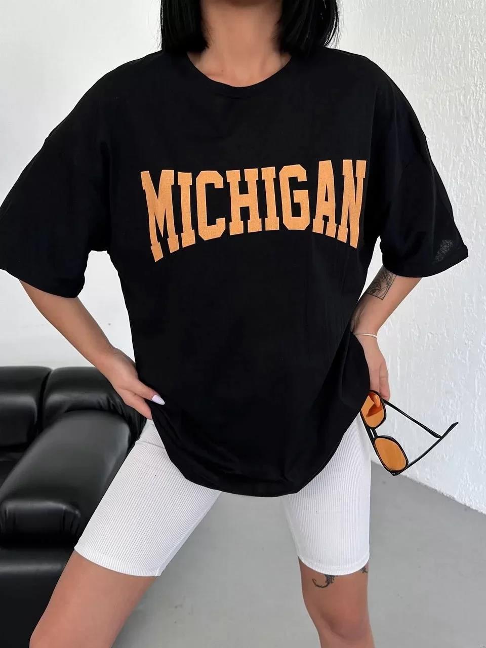 Unisex Bisiklet Yaka Baskılı Oversize T-Shirt - Siyah