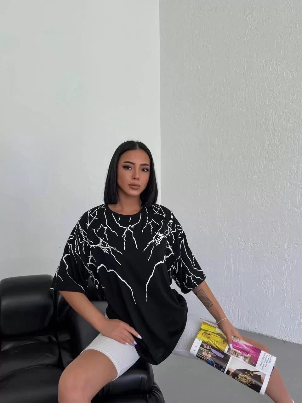Unisex Bisiklet Yaka Baskılı Oversize T-Shirt - Lacivert