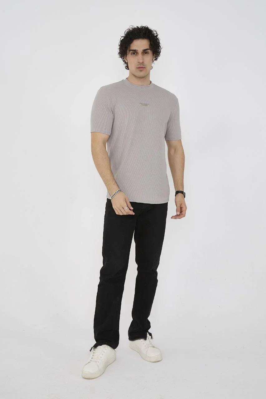Unisex Bisiklet Yaka Slim fit T-Shirt- Boyalı Gri