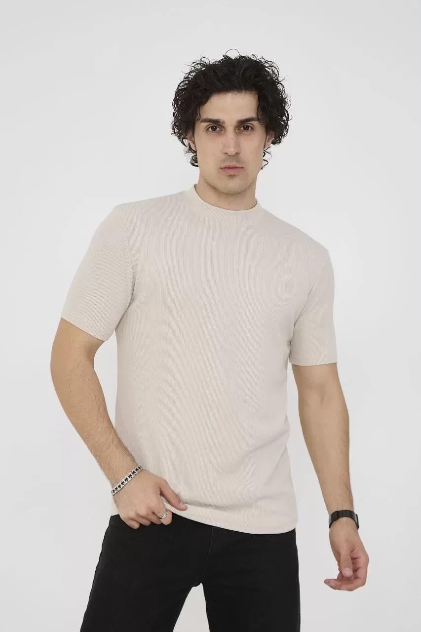 Unisex Bisiklet Yaka Slim fit T-Shirt- Bej