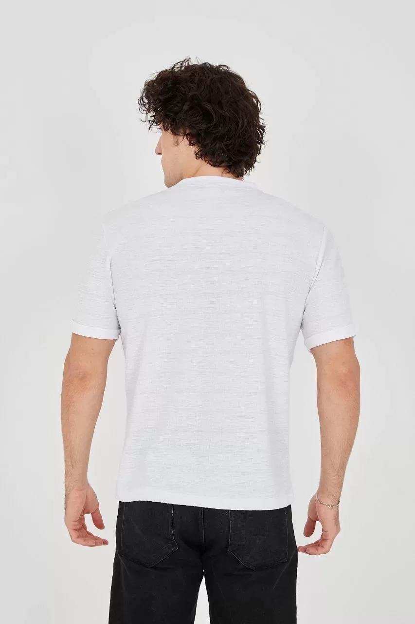 Unisex Jakar Kumaş Slim Fit T-Shirt - Beyaz