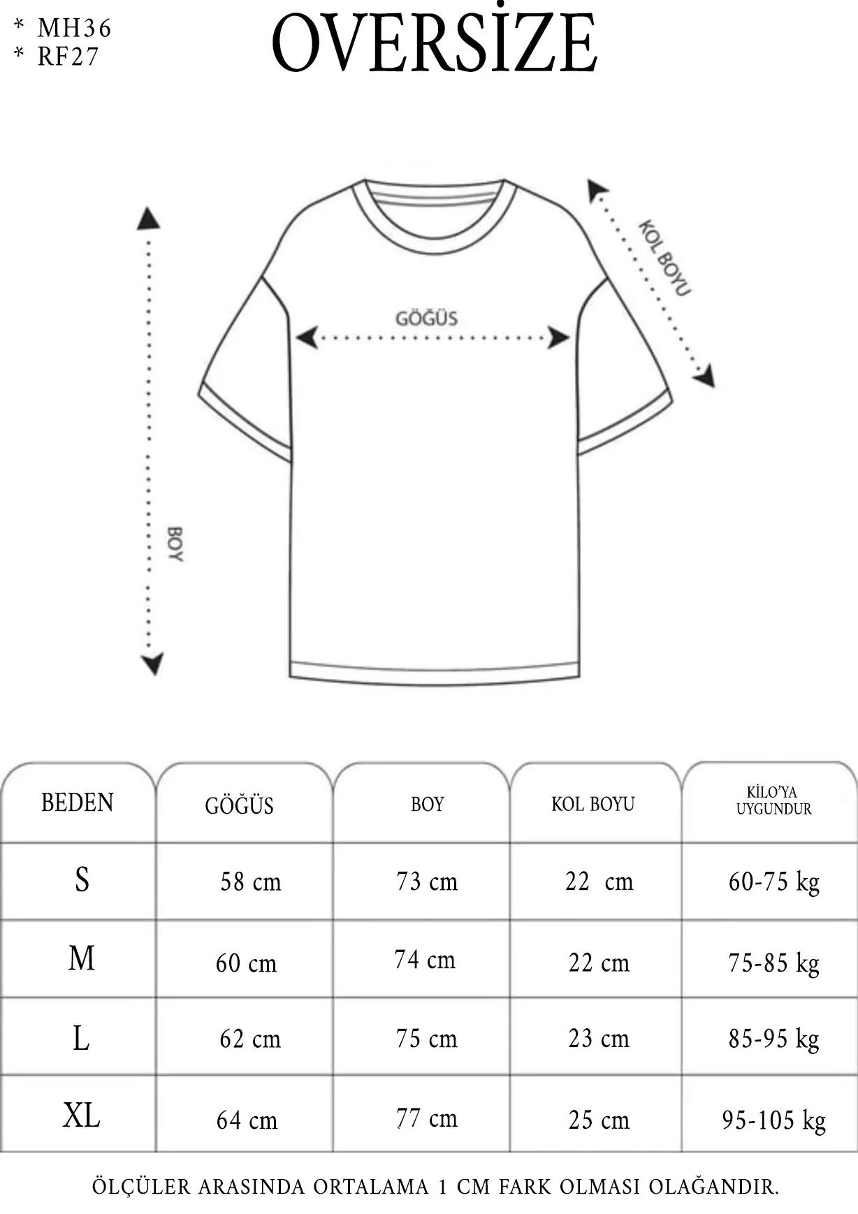 Unisex Oversize Baskılı Bisiklet Yaka T-Shirt - Beyaz