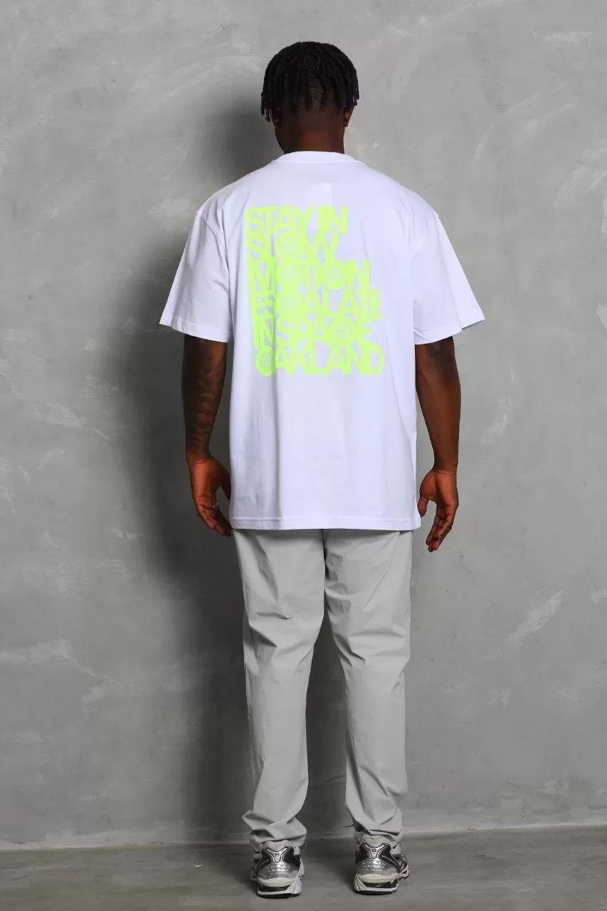 Unisex Oversize Baskılı Bisiklet Yaka T-Shirt - Beyaz