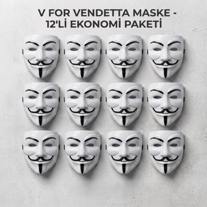 V for Vendetta Maskesi - 12'li Paket - Plastik