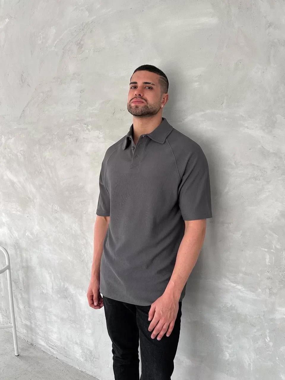 Yakalı Patlı Kısa Kol T-shirt - Antrasit
