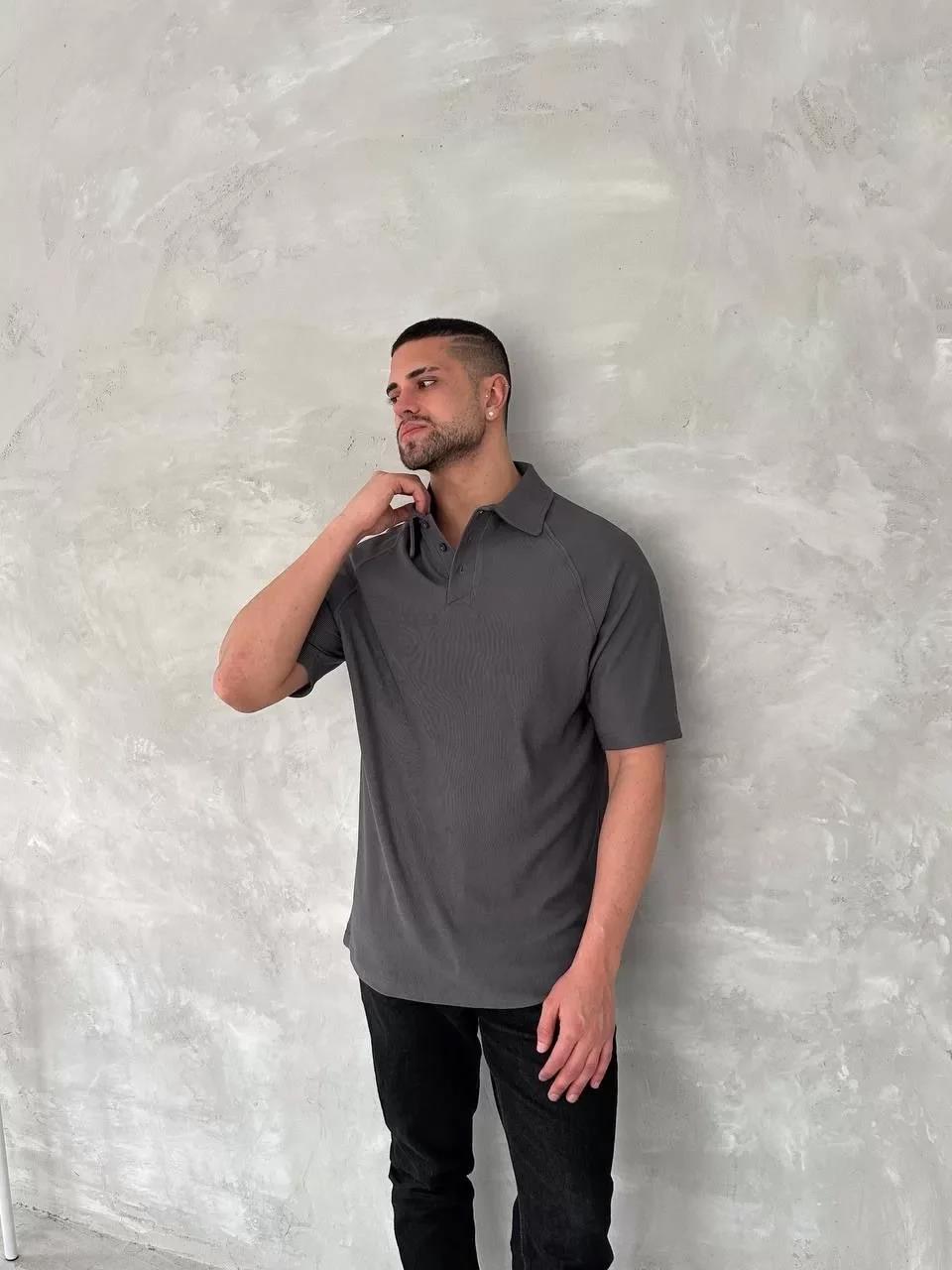 Yakalı Patlı Kısa Kol T-shirt - Antrasit