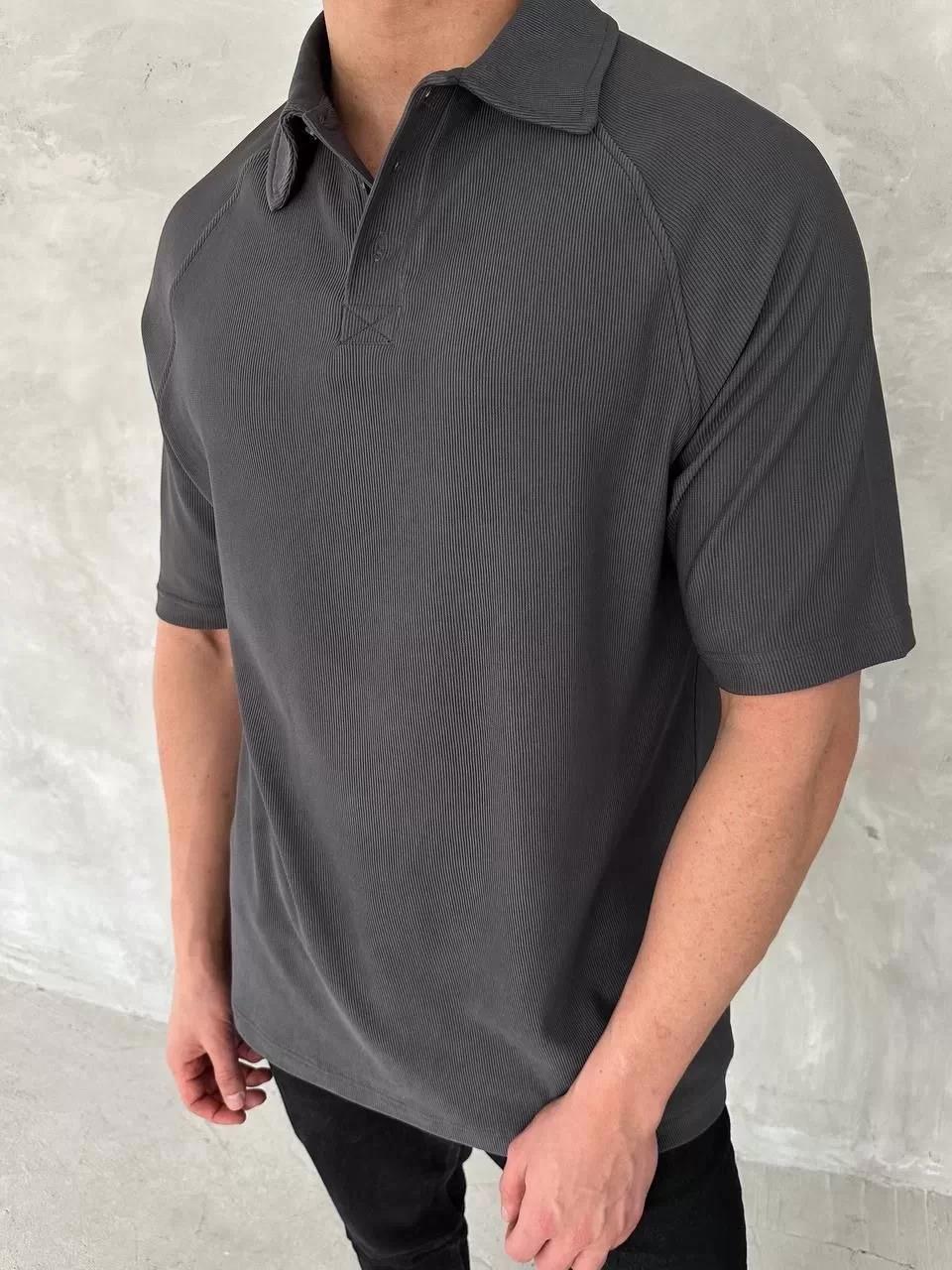Yakalı Patlı Kısa Kol T-shirt - Antrasit