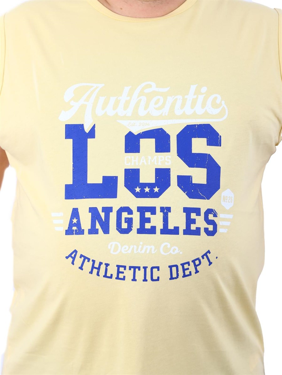 Büyük Beden Erkek Atlet Bisiklet Yaka Los Angeles Sarı 22136-4