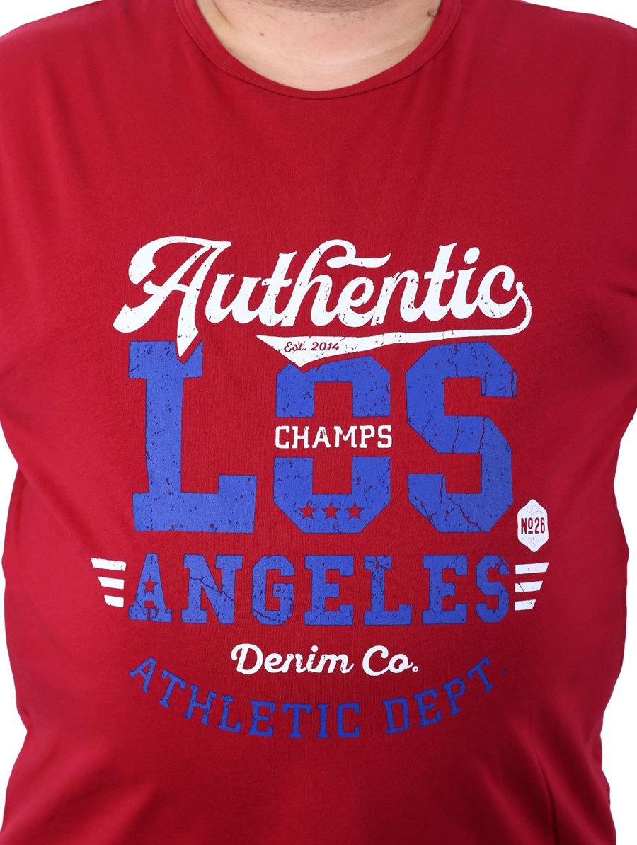 Büyük Beden Erkek Atlet Bisiklet Yaka Los Angeles Bordo 22136-6