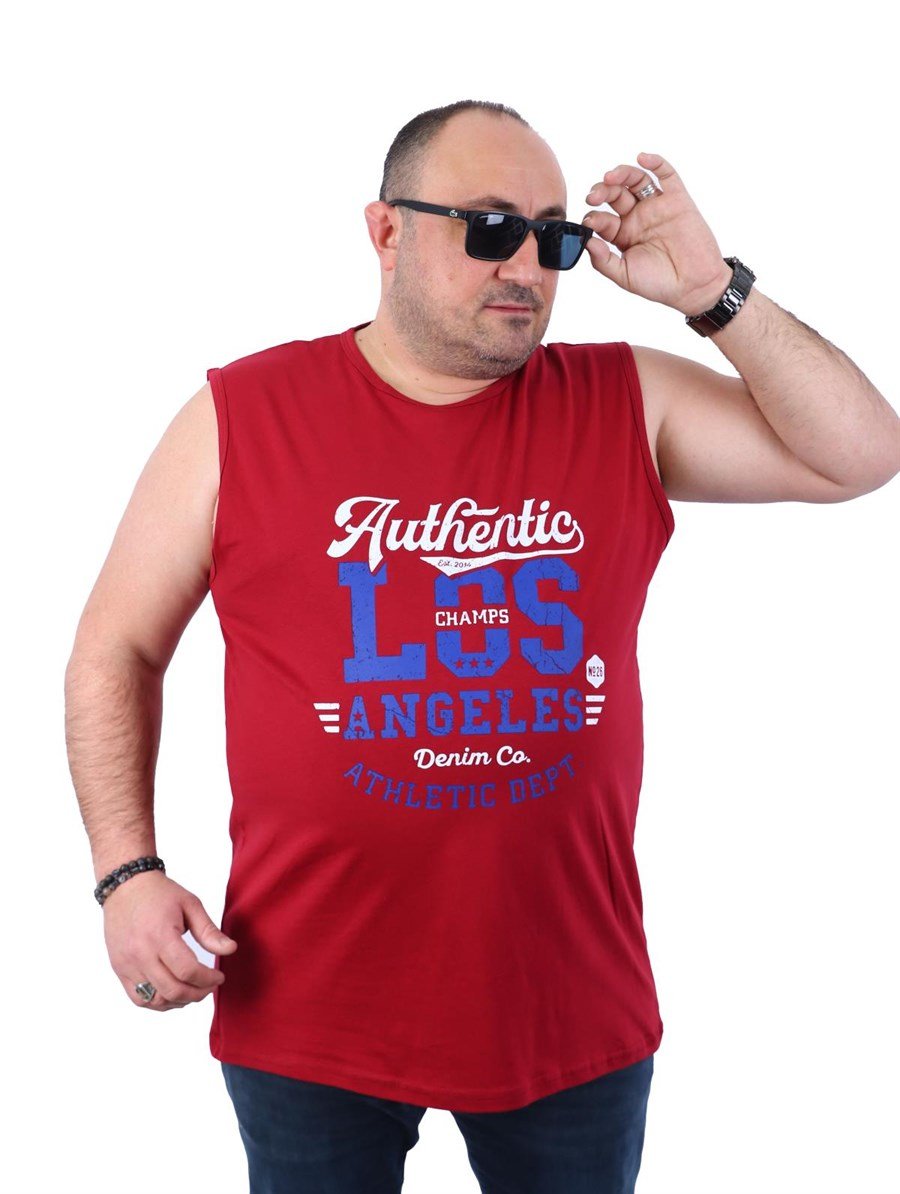 Büyük Beden Erkek Atlet Bisiklet Yaka Los Angeles Bordo 22136-6