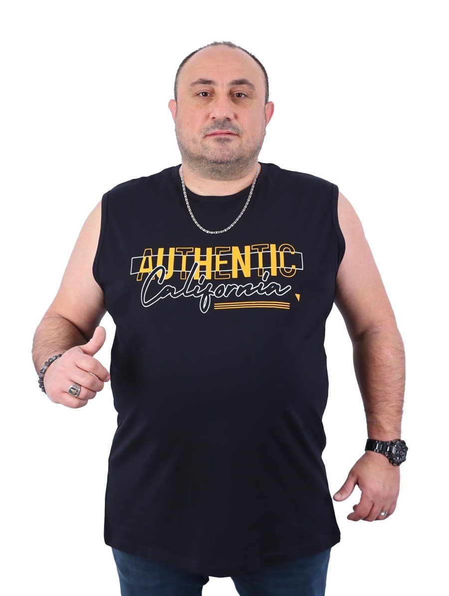 Büyük Beden Erkek Atlet Bisiklet Yaka California Siyah 22133-1