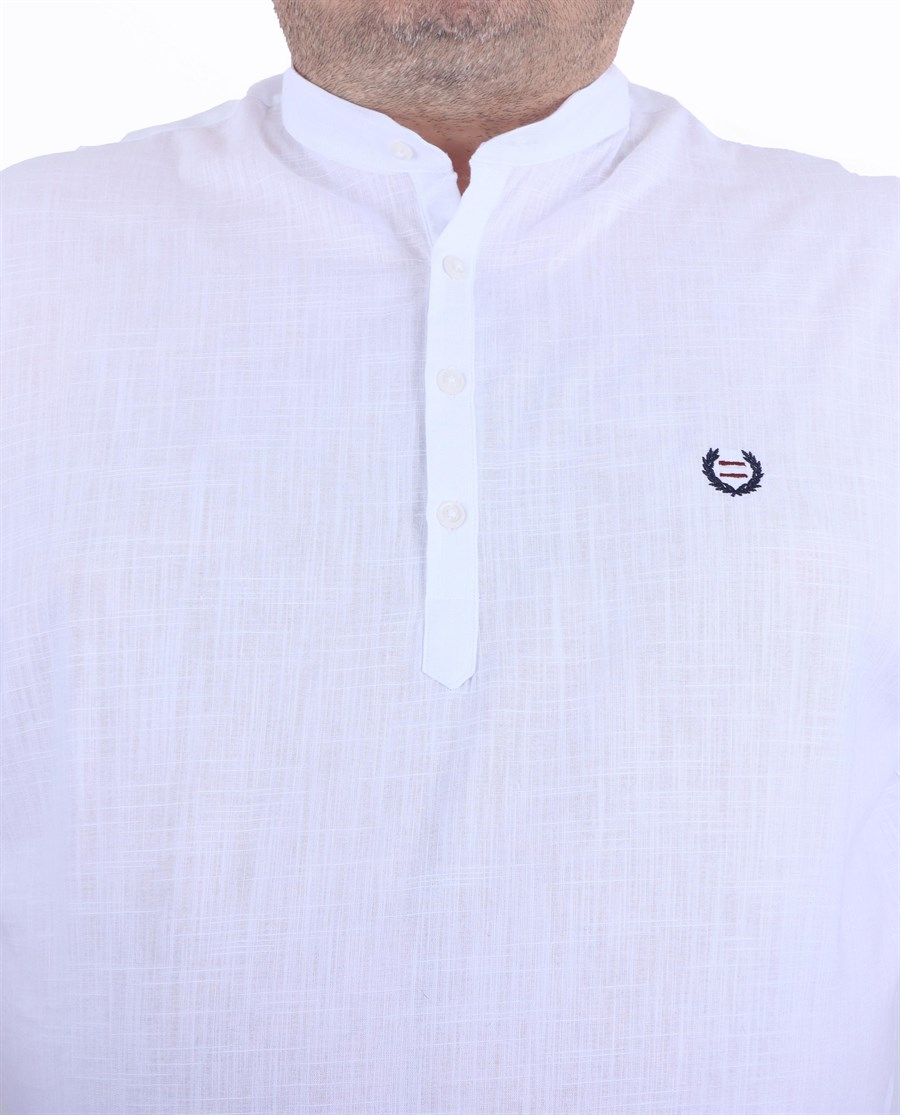 Büyük Beden Erkek Gömlek Hakim Yaka Kısa Kol Beyaz 22309-1