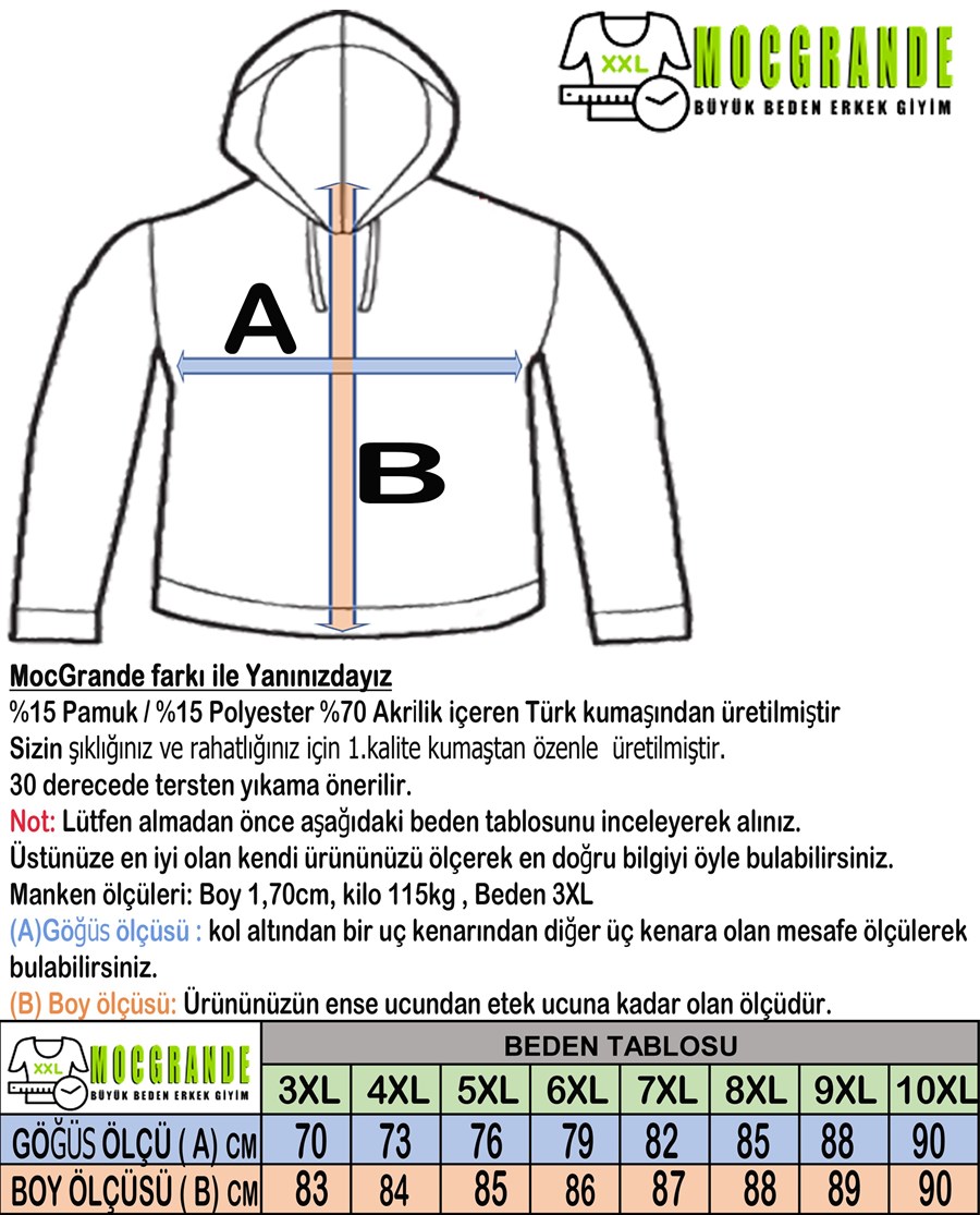 Büyük Beden Erkek Sweetshırt Oduncu Fermuarlı Kapşonlu  Çift Cep Kapaklı Lacivert 21300-4