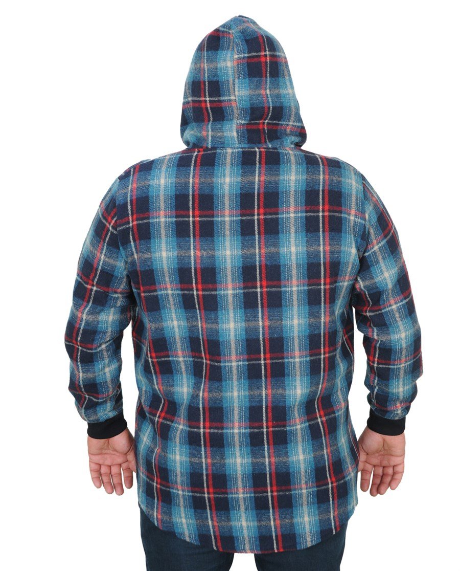 Büyük Beden Erkek Sweetshırt Oduncu Fermuarlı Kapşonlu  Çift Cep Kapaklı Lacivert 21300-4